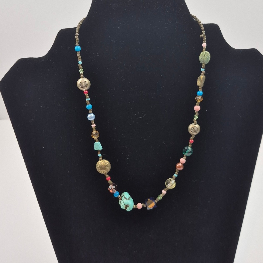 Boho Beaded Necklace 16-19"‎ Colorful Statement Jewelry Faux Turquoise Layering